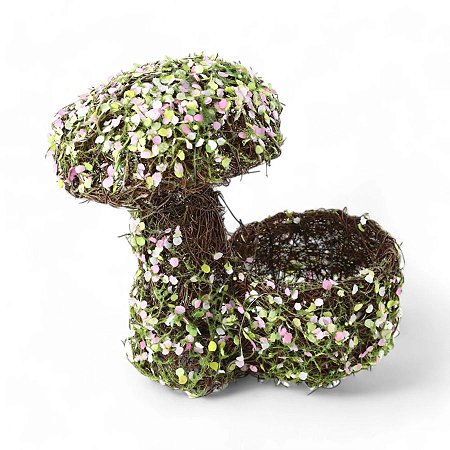 Enfeite Decorativo Rústico - Cesta com Cogumelo e Folhas Coloridas - 26cm - 1 unidade - Cromus - Rizzo