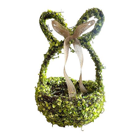 Enfeite Decorativo de Páscoa - Cesta Rústico Orelha de Coelho Folhas Verde - 32cm - 1 unidade - Cromus - Rizzo