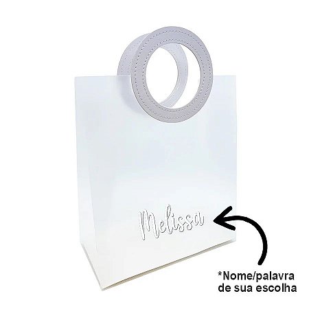 Sacola PVC com Alça Redonda de Couro Branca Personalizada com Nome - 22,5x20x10cm - 1 unidade - Artlille - Rizzo