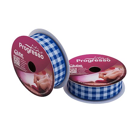 Fita de Cetim 10m x 22mm - Cor 214 - Xadrez Azul Royal - Rolo 10 metros  - 1 unidade - Progresso - Rizzo