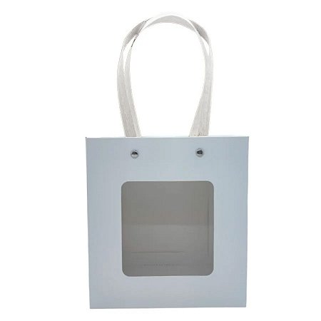 Sacola de Papel com Gaveta e Visor Alça Branca 20x22x9cm - Branca - 10 unidades - Rizzo