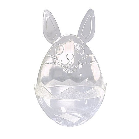 Ovo Acrílico Transparente com Rosto de Coelho e Orelhas - 17cm - 1 unidade - Rizzo