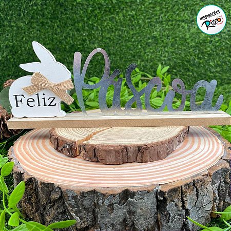 Enfeite Decorativo de Páscoa - Feliz Páscoa com Coelho de Laço - 25cm - 1 unidade - Rizzo