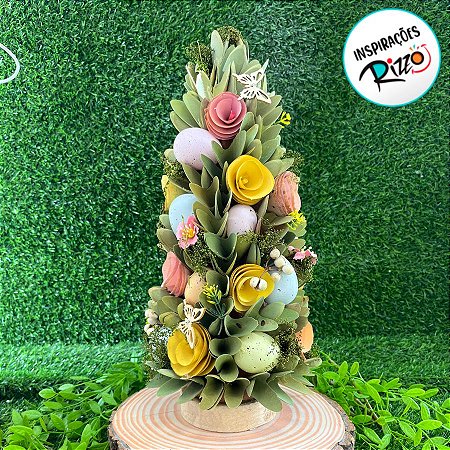 Enfeite Decorativo de Páscoa - Pinheiro de Flores e Ovos Coloridos - 39cm - 1 unidade - Cromus - Rizzo