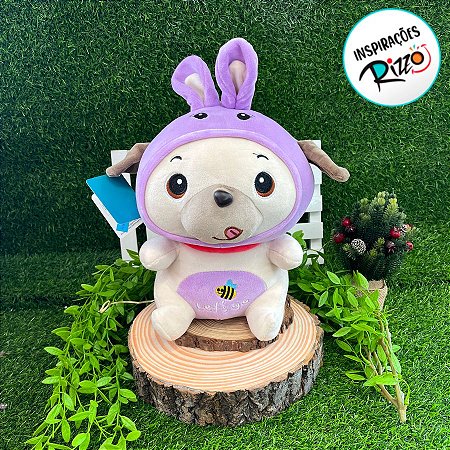 Pug de Pelúcia Fantasiado de Abelha Roxo - 30cm - 1 unidade - Rizzo