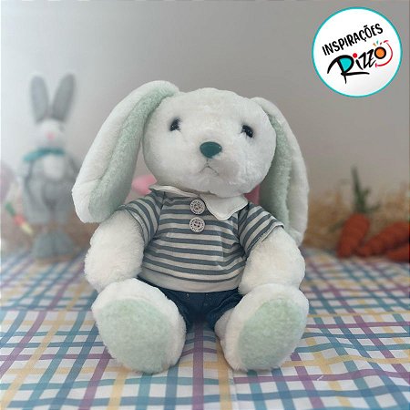 Coelho de Pelúcia Branco e Verde - 30cm - 1 unidade - Rizzo
