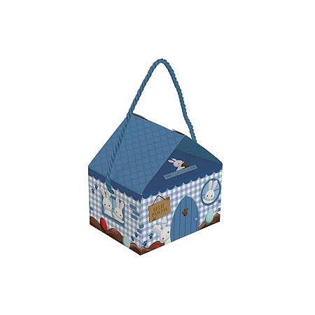 Caixa Casinha Para Lembrancinhas - Contos De Páscoa Azul - 12,5x9,5x12cm - 10 unidades - Cromus - Rizzo