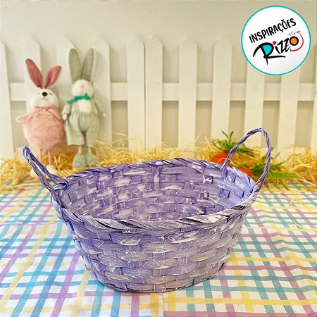 Cesta Decorativa de Bambu Oval com alça - Roxo - 23cm - 1 unidade - Cromus  - Rizzo