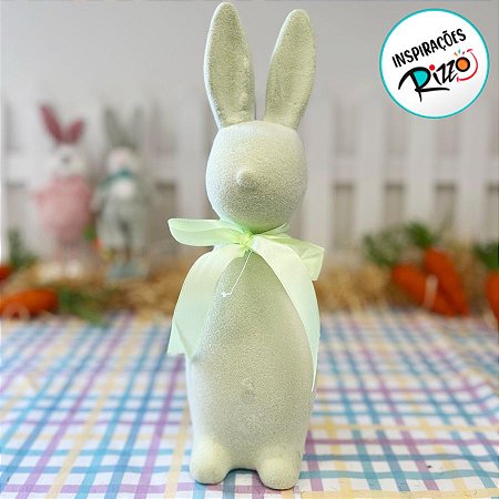 Enfeite Decorativo de Páscoa - Coelho Verde Flocado com Laço - 31cm - 1 unidade - Cromus  - Rizzo