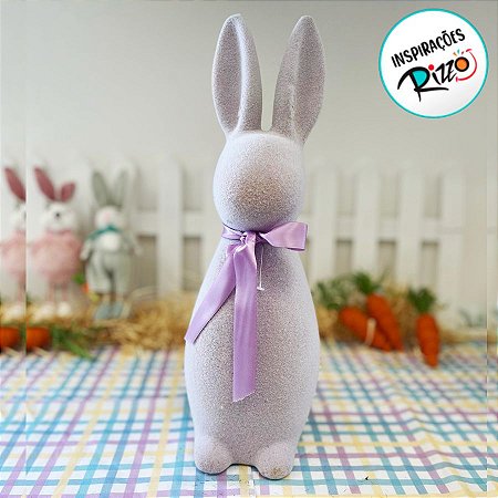 Enfeite Decorativo de Páscoa - Coelho Roxo Flocado com Laço - 40cm - 1 unidade - Cromus  - Rizzo