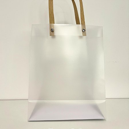 Sacola Transparente Fosca PVC com Alça Kraft - 25x20x10cm  - 10 unidades - Rizzo