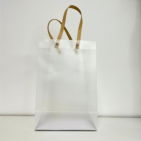 Sacola Transparente Fosca PVC com Alça Kraft - 30x20x12cm  - 10 unidades - Rizzo