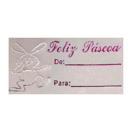 Etiqueta De Páscoa - De/Para - Coelho Prata e Escrita Rosa - 2cm - 100 unidades - Rizzo