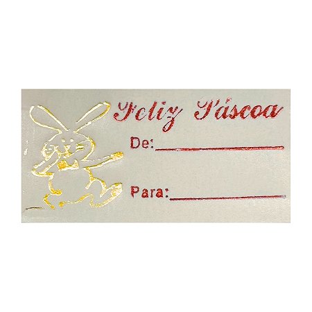 Etiqueta De Páscoa - De/Para - Coelho Dourado e Escrita Vermelha - 2cm - 100 unidades - Rizzo