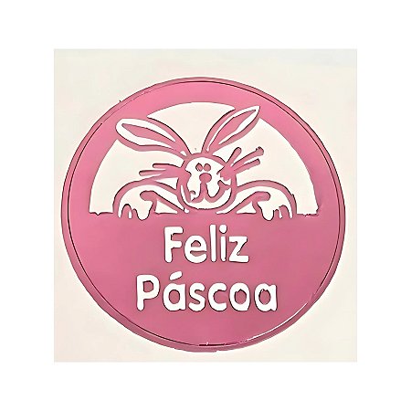 Etiqueta De Páscoa Rosa - Coelho Dentro do Círculo - 3cm - 100 unidades - Rizzo