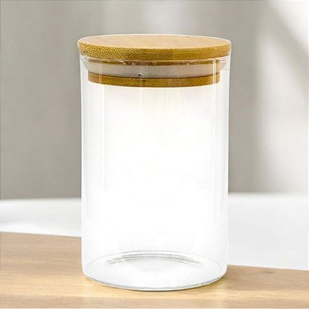 Pote de Vidro Hermético com Tampa de Bambu - 13x7cm - 320ml - 1 unidade - Rizzo