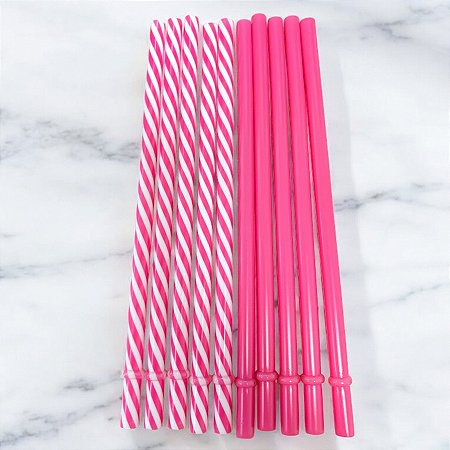 Canudo De Plástico - Rosa e Branco - 19cm - 10 unidades - Cromus - Rizzo