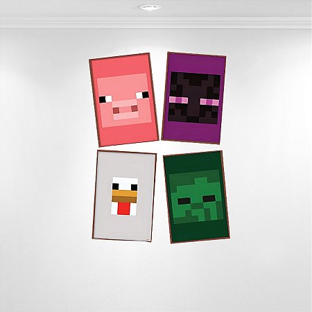 Quadros Decorativos - Minecraft - 21x31cm - 4 unidades - FestColor - Rizzo