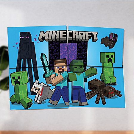 Painel Decorativo 4 Laminas - Minecraft - 90x128cm - 1 unidade - FestColor - Rizzo