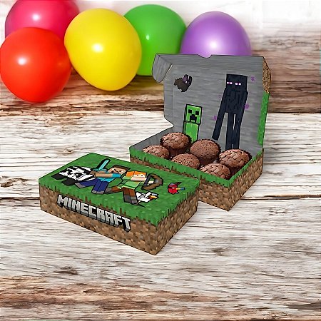 Caixa 6 Doces Retangular - Minecraft - 13,5x8,5x3,5cm - 6 unidades - FestColor - Rizzo