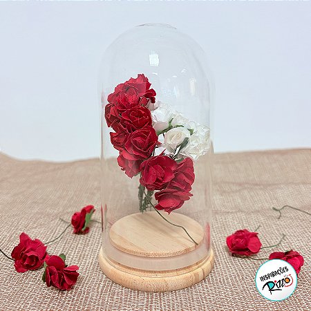 Cúpula Redoma de Vidro Decorativa 6,5x13cm - Base Madeira Clara - 1 unidade - Rizzo