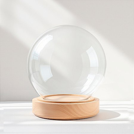 Cúpula Redoma de Vidro Decorativa 10x10cm - Base Madeira Clara - 1 unidade - Rizzo