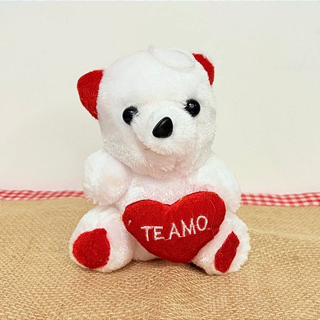 Urso de Pelúcia Com Coração Vermelho - Branco - 15cm - 1 unidade - Rizzo