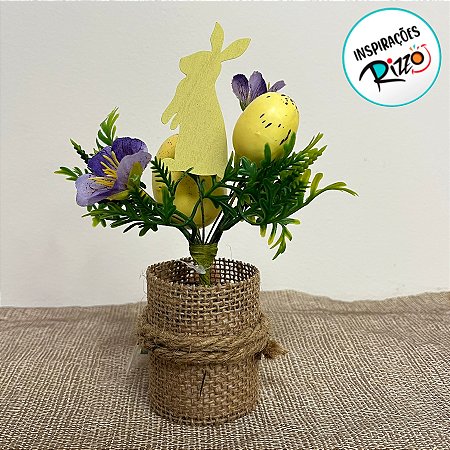 Enfeite Decorativo de Páscoa - Mini Árvore com Ovos Amarelos - 15cm - 1 unidade - Rizzo