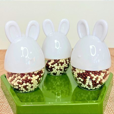 Potinho De Páscoa Com Orelha De Coelho - Branco - 9x5,5cm - 12 unidades - Rizzo