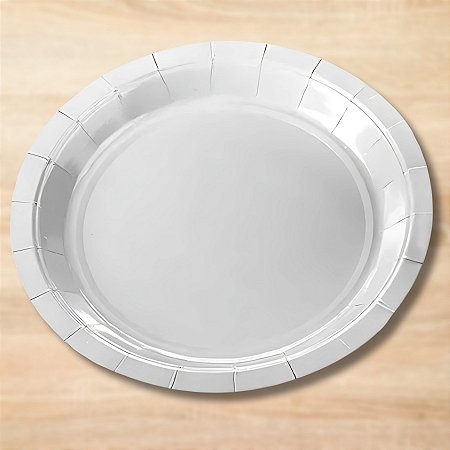 Prato de Papel Redondo Biodegradável Branco - 18cm - 25 unidades - Silver Festas - Rizzo