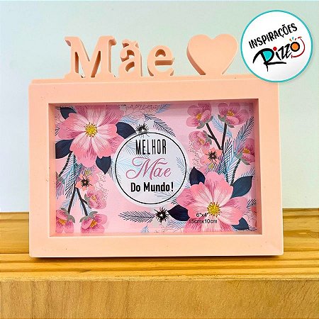 Porta Retrato Salmão Retângular Com Moldura - Melhor Mãe do Mundo - 15x17cm - 1 unidade - Rizzo