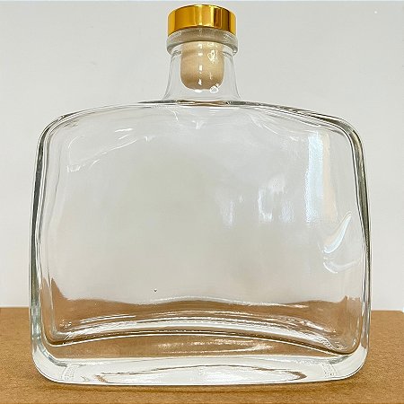 Frasco para Perfumaria de Vidro Retangular - Dublin Transparente com Rolha Dourada- 350ml  - 1 unidade - Rizzo