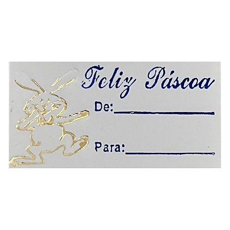 Etiqueta De Páscoa - De/Para - Coelho Dourado e Escrita Azul - 2cm - 100 unidades - Rizzo