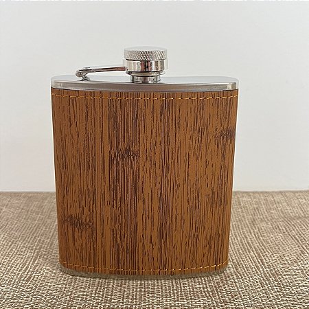 Cantil Inox com Couro Claro de Bolso para Whisky - Modelo 3 - 175ml - 1 unidade - Rizzo