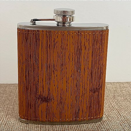 Cantil Inox com Couro Claro de Bolso para Whisky - Modelo 2 - 175ml - 1 unidade - Rizzo