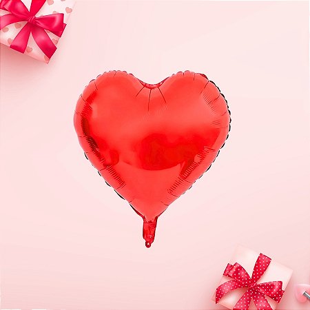 Balão de Festa Metalizado 24"60cm - Coração Vermelho  - 10 unidade - Rizzo