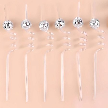 Canudo Espiral Rigido Cristal - Disco Ball - 27cm - 4 unidades - Rizzo