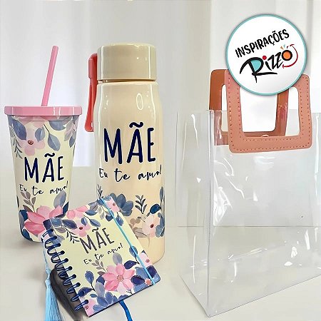 Kit Dia Das Mães Com Sacola, Copo, Garrafa e Agenda - Mãe Eu Te Amo - 1 unidade - Rizzo