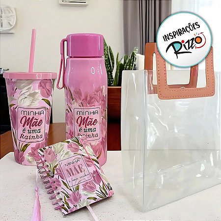 Kit Dia Das Mães Com Sacola, Copo, Garrafa e Agenda - MInha Mãe É Uma Rainha - 1 unidade - Rizzo