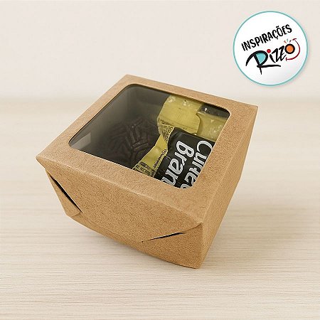 Caixa Com Visor Quadrada - Kraft - 8x8x4cm - 20 unidades - Rizzo