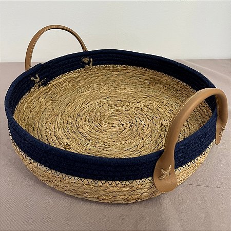 Bandeja Decorativa Paracanas Azul Pequena - Alça de Couro - 31x31x8,5cm - 1 unidade - Rizzo