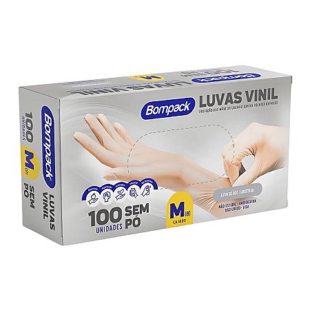Luva Vinil Bompack Industrial S/PÓ Transparente M - 100 unidades - Bompack - Rizzo