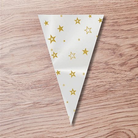 Kit Cone Com Etiqueta - Estrela Ouro - 10x15cm - 50 unidades - Cromus - Rizzo