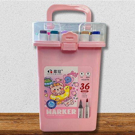Kit Canetinhas Marcadores Para Colorir Com Maleta Rosa - 36 unidades - Rizzo