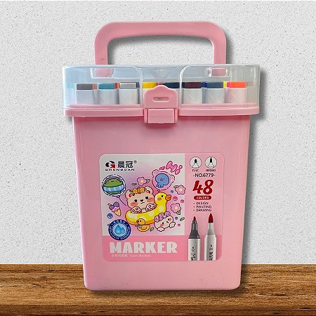 Kit Canetinhas Marcadores Para Colorir Com Maleta Rosa - 48 unidades - Rizzo