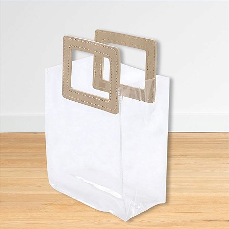 Sacola Transparente PVC Com Alça Retangular Couro Bege - 17x15x8cm - 1 unidade - Cromus - Rizzo