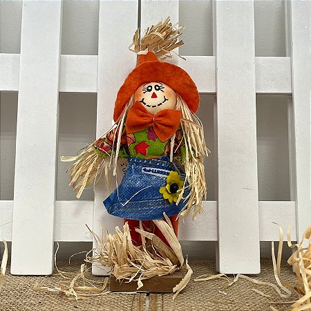 Enfeite Decorativo De Festa Junina  Espantalho em Pé - Laranja -  23x4cm - 1 unidade - Rizzo