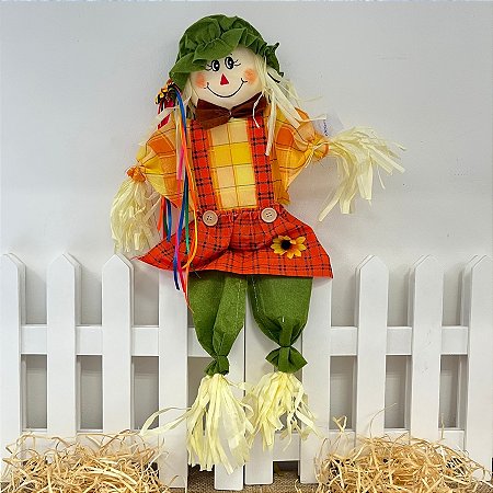 Espeto para Jardim De Bambu Espantalho Grande de Festa Junina - Laranja - 60x25cm - 1 unidade - Rizzo