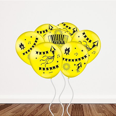Balão De Festa Decorado 9" 23cm - Festa Junina Amarelo - 25 unidades - Rizzo