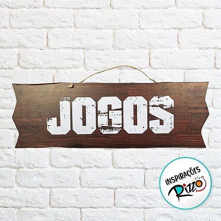Placa de Sinalização Jogos De Festa Junina em MDF - Madeira Escura - 41x16,5cm - 1 unidade - Rizzo